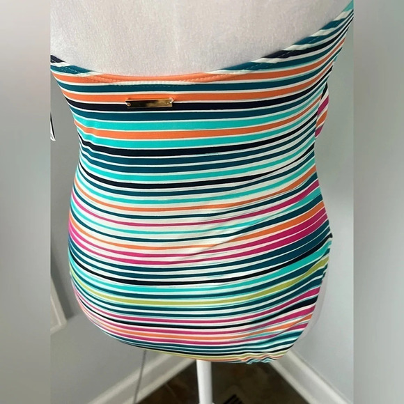 Vince Camuto Retro Striped Halter One-Piece Swimsuit Tie Front MultiColor 10 NWT - Picture 12 of 16